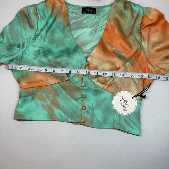 Revolve Milk & Honey Eleen Tie Dye Puff Sleeve Crop Top Button Front Medium NWT - Picture 9 of 11